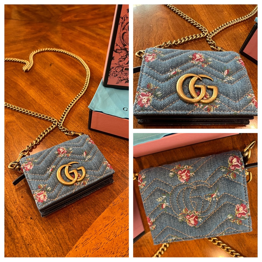 Gucci GG Marmont Bi-fold Printed Matelasse Denim